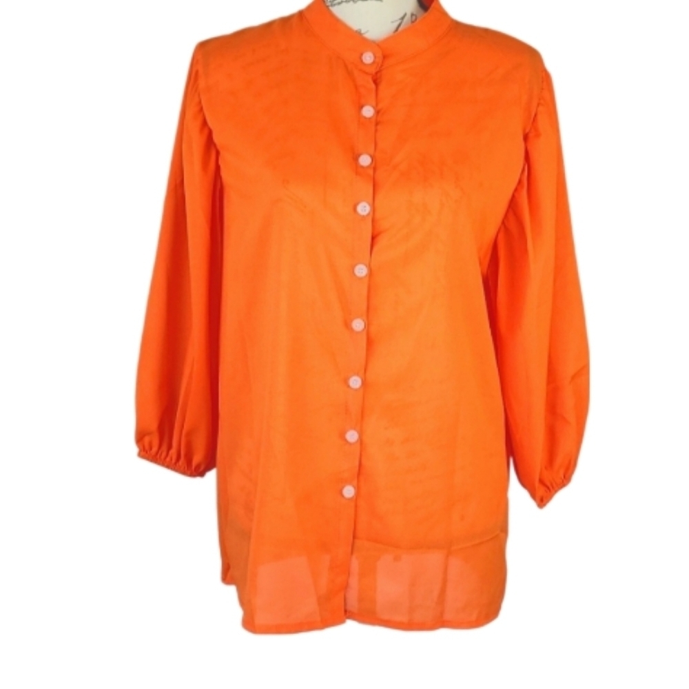 Orange Semi-Sheer Blouse Shirt